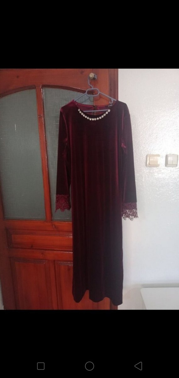 Bordo Uzun Kollu Kadın Elbise - Görsel 2