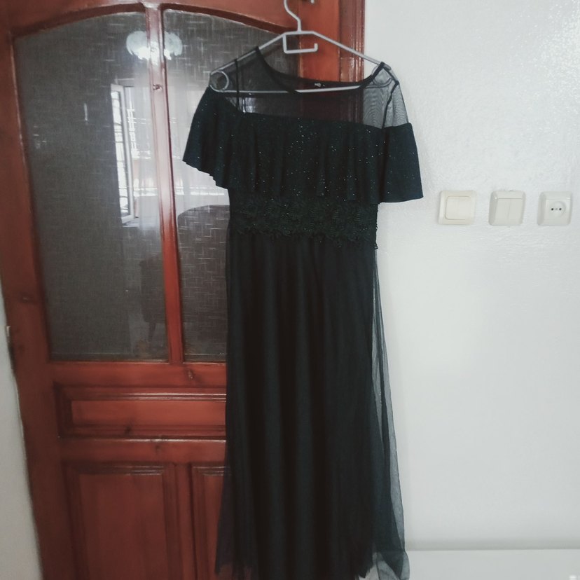 Siyah Uzun Drapeli Gotik Abiye Elbise - Görsel 2