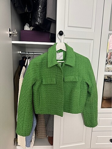 xs Beden yeşil Renk Yeşil Mango Crop Ceket