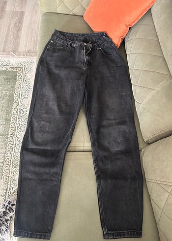 Siyah Loose Fit Midi Kadın Kot Pantolon - Görsel 3