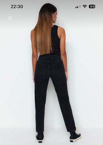 Siyah Loose Fit Midi Kadın Kot Pantolon - Görsel 2