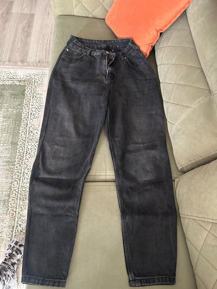 Siyah Loose Fit Midi Kadın Kot Pantolon - Görsel 3