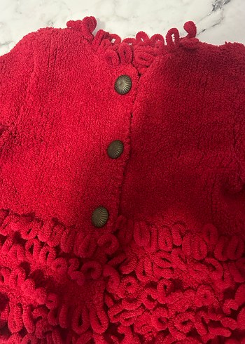 Kız Çocuk Kırmızı Örgü Hırka - Görsel 2