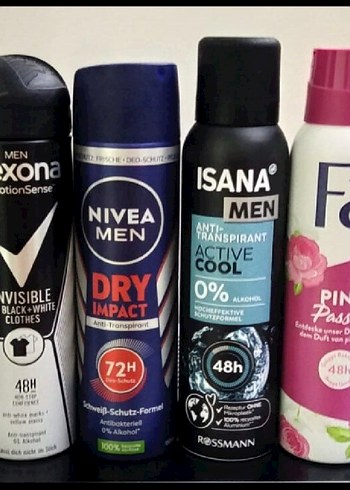 HİÇ KULLANILMAMIŞ 4 ADET PARFÜM REXONA-NIVEA-FA-ISANA