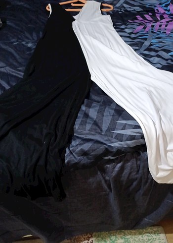 Drapeli V Yaka Uzun Beyaz siyah tulum elbise - Görsel 8