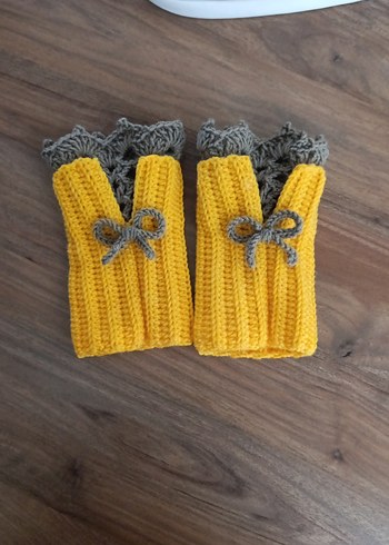 Sarı ve Gri Örgü Kadın Eldiven - Görsel 4