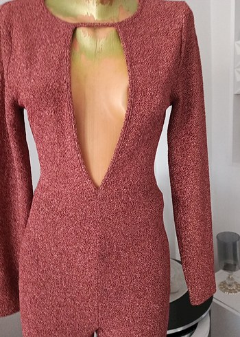 Bordo V Yaka Uzun Kollu Mini Tulum - Görsel 8