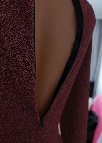 Bordo V Yaka Uzun Kollu Mini Tulum - Görsel 7