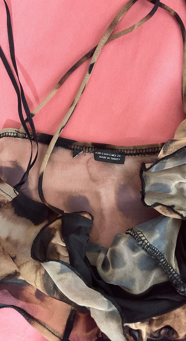 Kahverengi Bağlama Desenli Kürklü Straplez Bustiyer - Görsel 3