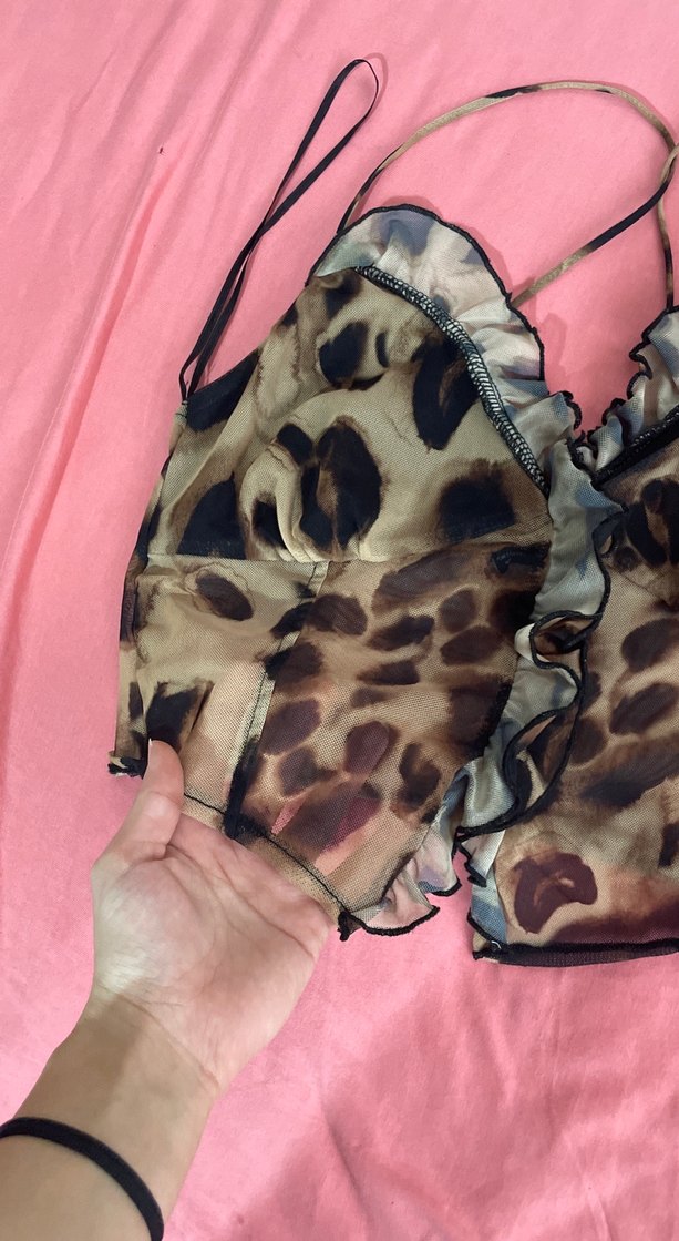 Kahverengi Bağlama Desenli Kürklü Straplez Bustiyer - Görsel 2