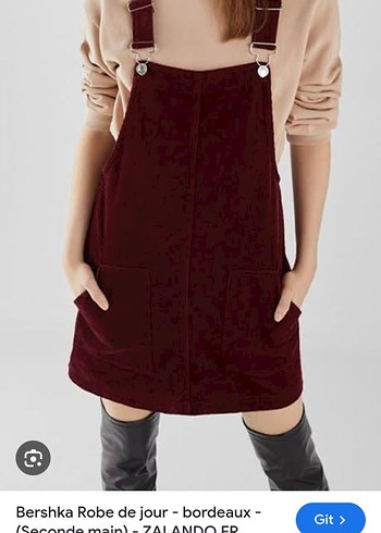 Bordo Süet Askılı Midi Salopet - Görsel 5