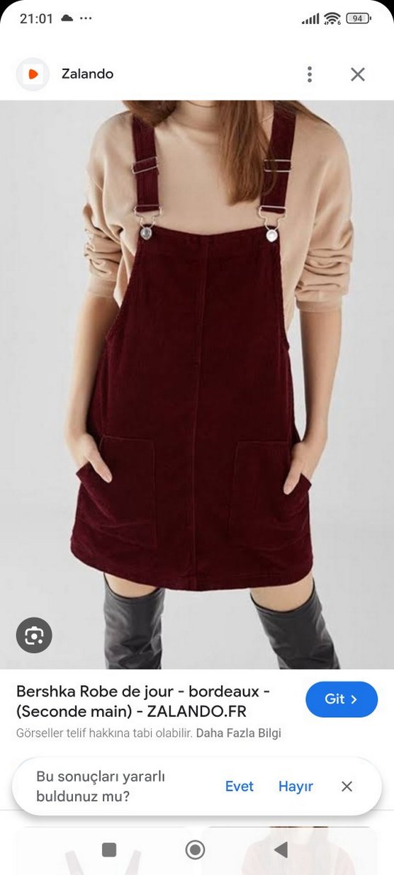 Bordo Süet Askılı Midi Salopet - Görsel 5