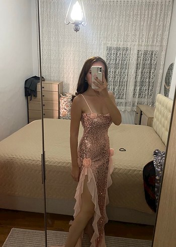 s Beden pembe Renk Parlak Pembe Uzun Abiye Elbise