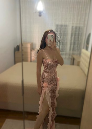 Parlak Pembe Uzun Abiye Elbise