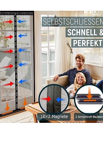 Beden siyah Renk Mıknatıslı kapı sinekliği 90×210