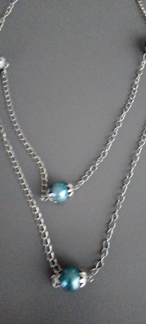 Uzun Zincir Detaylı Turkuaz Kadın Kolye - Görsel 2