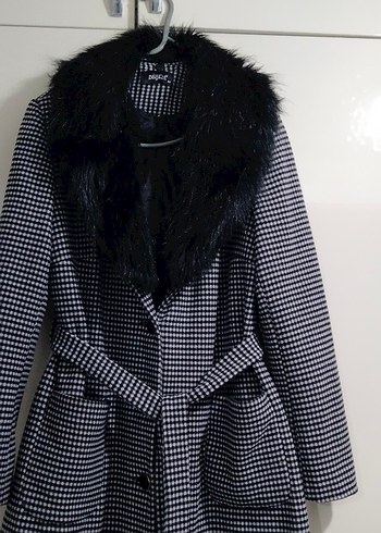 Kürk Detaylı Gri Uzun Kadın Kaban - Görsel 7