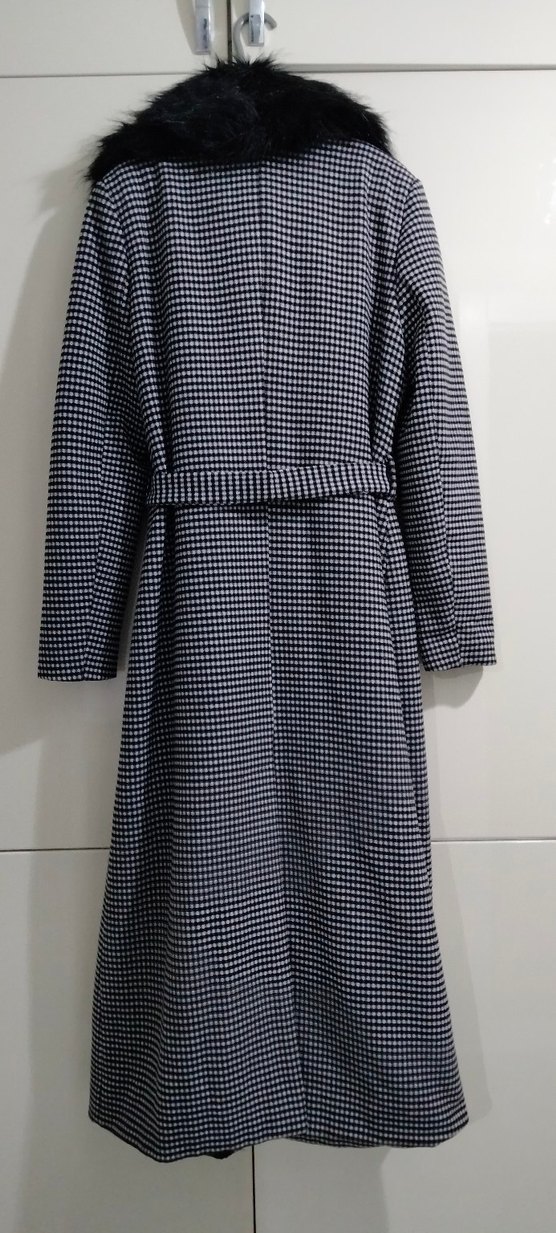 Kürk Detaylı Gri Uzun Kadın Kaban - Görsel 5