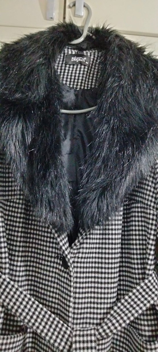 Kürk Detaylı Gri Uzun Kadın Kaban - Görsel 3