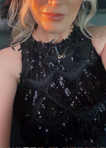 İşlemeli Siyah Uzun Abiye Elbise - Görsel 4