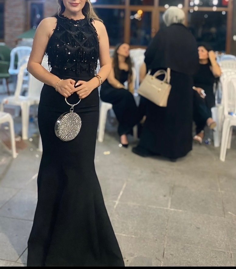 İşlemeli Siyah Uzun Abiye Elbise - Görsel 2