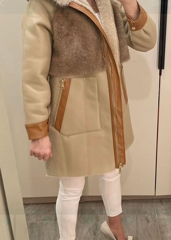 ipekyol İpekyol Bej Deri ve Kürklü Mini Kadın Ceket