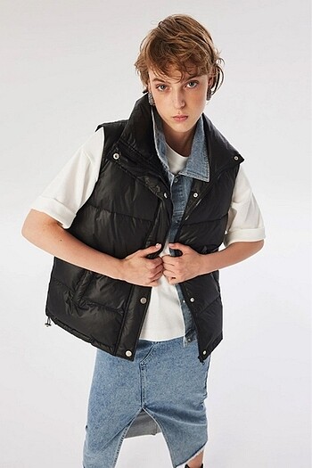 xs Beden Twist Denim Mix Kapitone Yelek