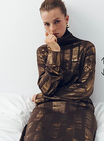 Nocturne Nocturne Bronz Efektli Triko Elbise