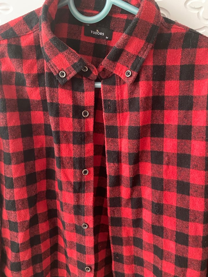 Kadın Kırmızı Kareli Pamuklu Gömlek - Görsel 2