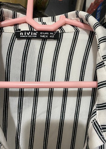 Düğmeli Çizgili V Yaka Kadın Gömlek - Görsel 6