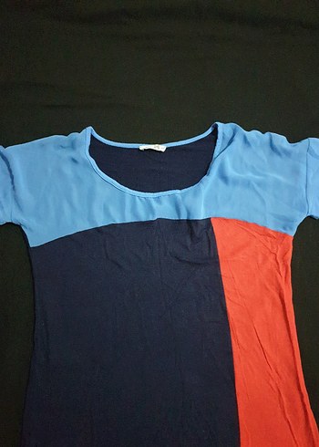 Mavi Kısa Kollu Rahat Kesim Kadın Tişört - Görsel 3