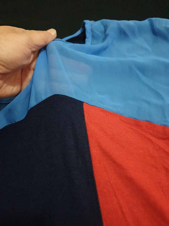 Mavi Kısa Kollu Rahat Kesim Kadın Tişört - Görsel 2