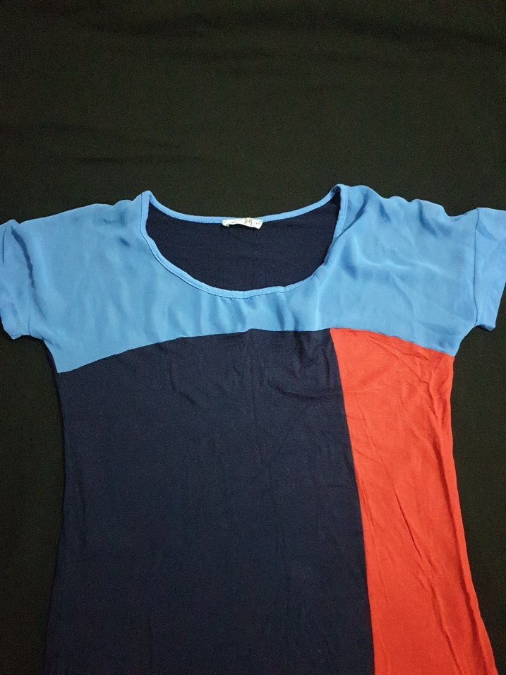 Mavi Kısa Kollu Rahat Kesim Kadın Tişört - Görsel 3