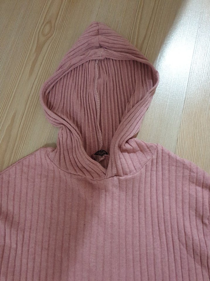 Pembe Kapüşonlu Triko Kadın Kazak - Görsel 3