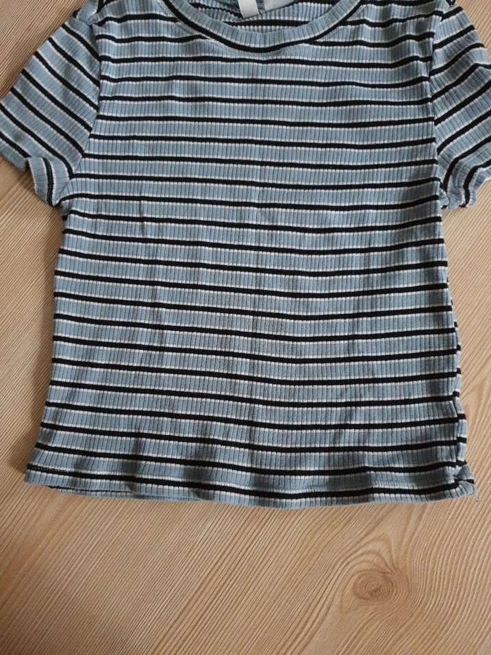 Gri Çizgili Kadın Kısa Kollu Tişört - Görsel 2