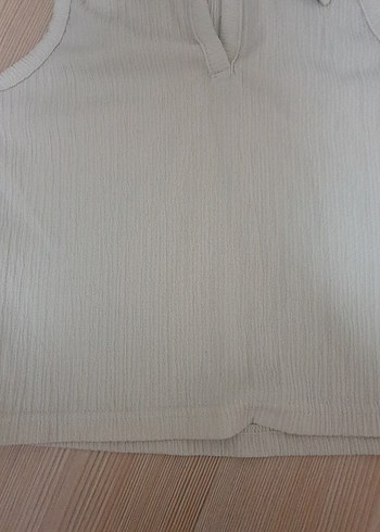 Kolsuz Bej Keten Mini Yaka Detaylı Kadın Yelek - Görsel 3