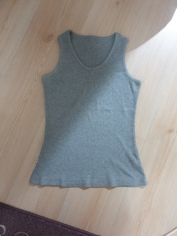 Kadın Gri Kolsuz Keten Atlet - Görsel 2