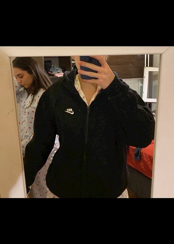 Nike Siyah Kapusonlu Fermuarli Sweatshirt