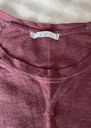 Bordo Kısa Kollu Keten Tişört - Görsel 2