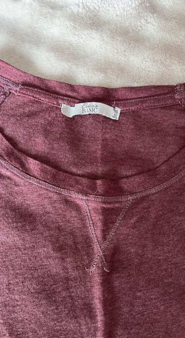 Bordo Kısa Kollu Keten Tişört - Görsel 2