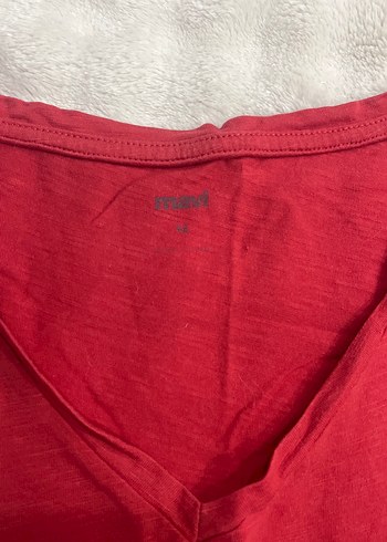 Kırmızı V Yaka Keten Kadın Tişört - Görsel 2