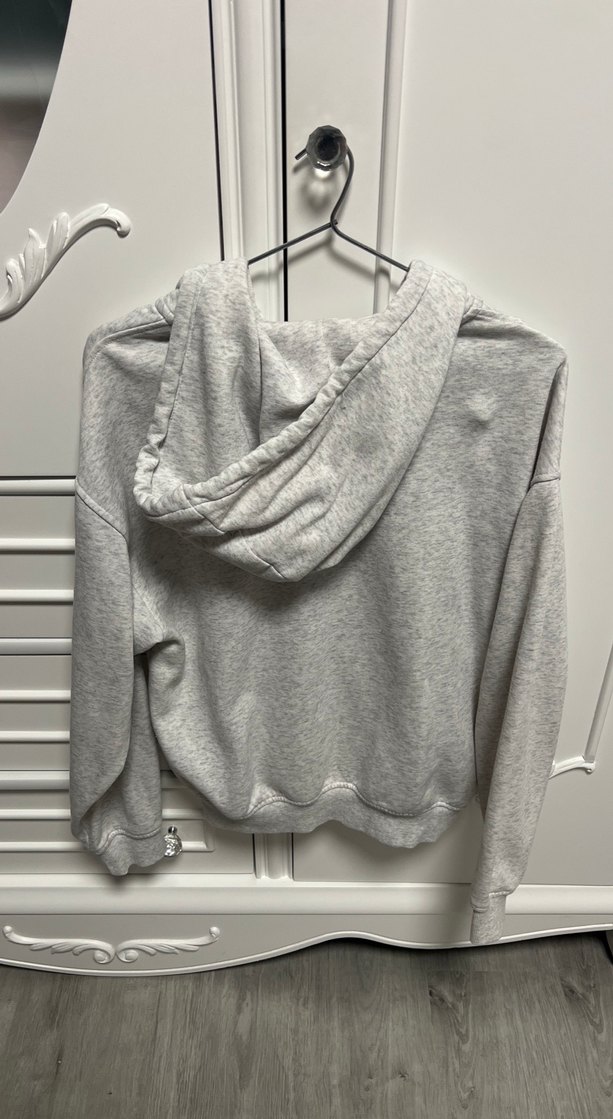 Gri Kapüşonlu Fermuarlı Sweatshirt - Görsel 2