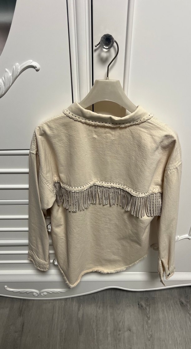 Bej Nakışlı Uzun Kollu Jean Gömlek - Görsel 2