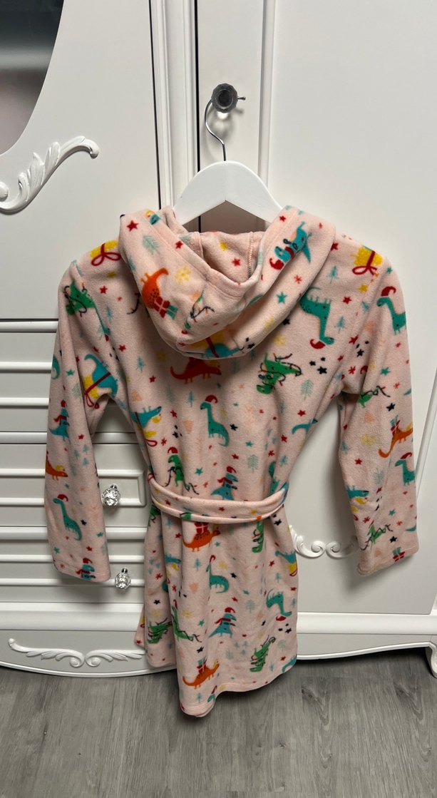 Kız Çocuk Kapüşonlu Pembe Desenli Sabahlık - Görsel 2