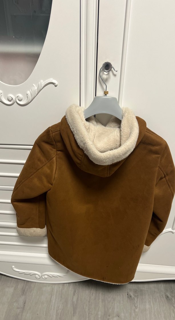 Kürklü Kahverengi Kıx Çocuk Süet Kaban - Görsel 2