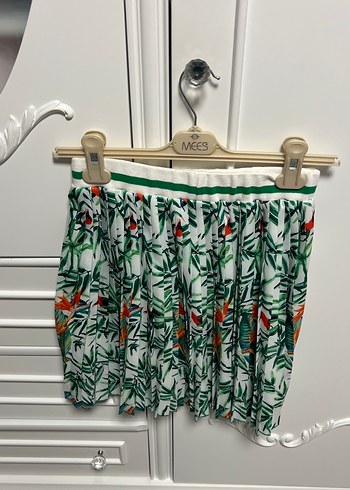 Yeşil Desenli Piliseli Mini kız çocuk  Etek - Görsel 2