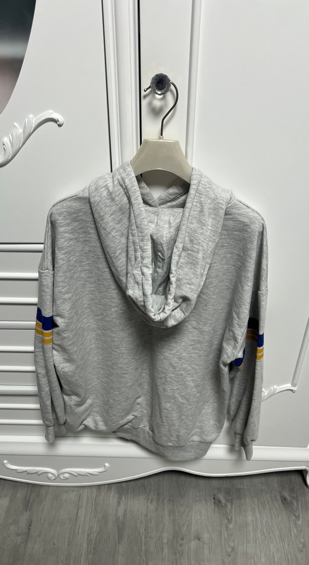 Gri Baskılı Kapüşonlu Kadın Sweatshirt - Görsel 2