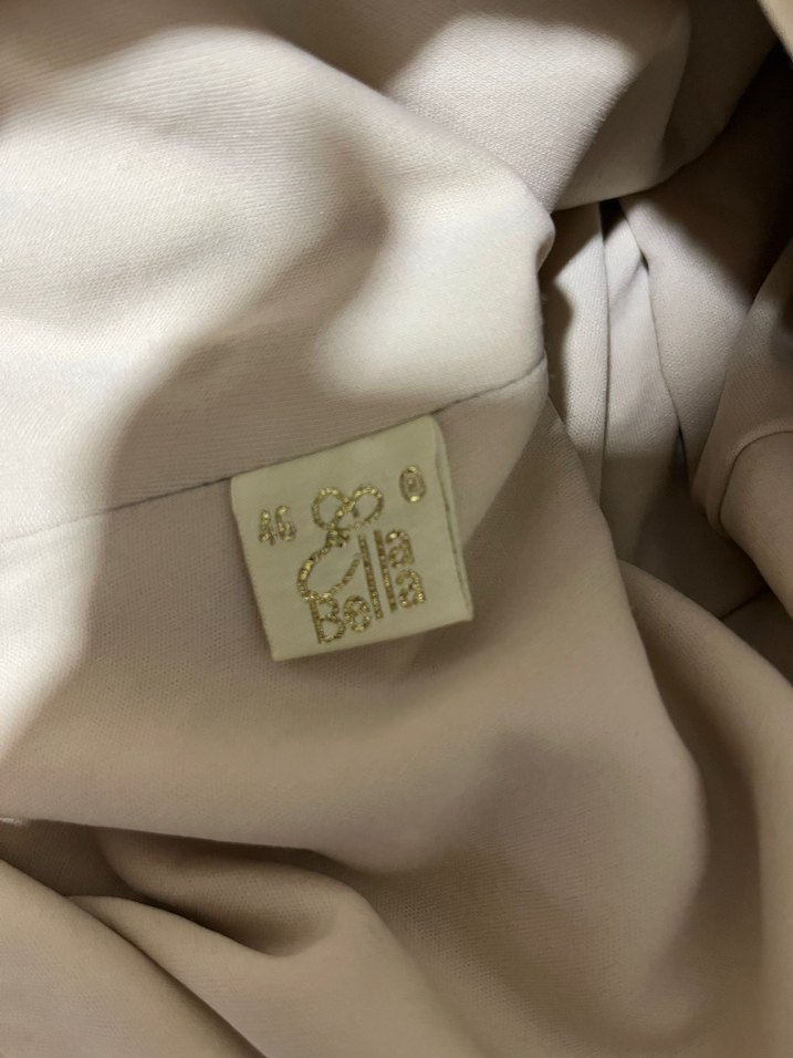 V Yaka Parlak Bej Uzun Abiye Elbise - Görsel 5