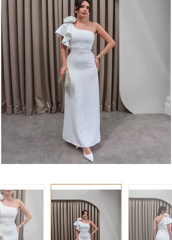 Beyaz Drapeli Straplez Uzun Elbise - Görsel 4