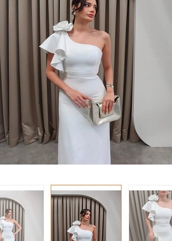 Beyaz Drapeli Straplez Uzun Elbise - Görsel 2